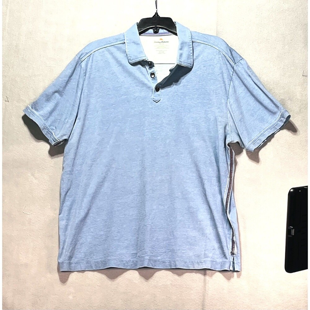 Tommy Bahama Men’s L Blue Faded Pigment Dyed Short Sleeve Polo Shirt